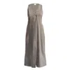 Reistor Women's Straight Dress With Front Slit In Dark Green Hemp