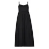 Reistor Women's Strappy Gathered Black Midi Cotton Dress