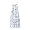 Reistor Women's Strappy Gathered Blue Floral Midi Crepe Dress In Wisteria Whimsy