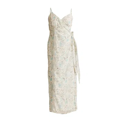 REISTOR WOMEN'S STRAPPY WRAP CREPE DRESS IN BLUE FLORALS