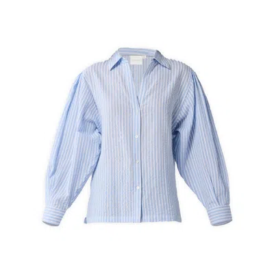 Reistor Women's Striped Shirt With Long Balloon Sleeves In Blue