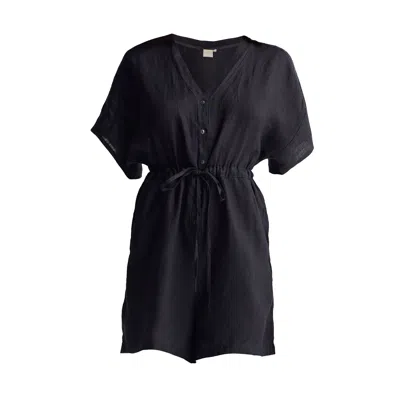 Reistor Women's V Neck Drawstring Romper In Black