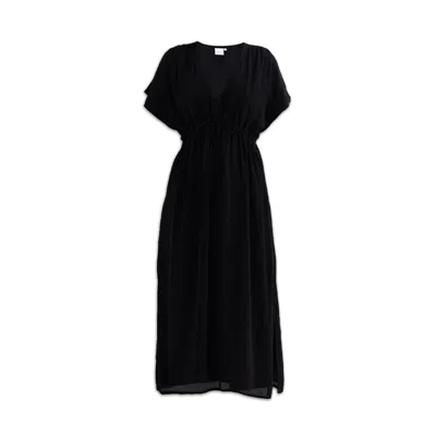 Reistor V-neck Gathered Maxi Dress In Black