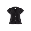 Reistor V-neck Embroidered Top With Front Buttons In Black