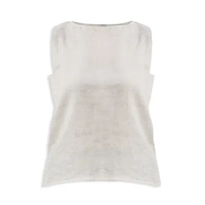 Reistor Women's White Boat Neck Top In Checkered Linen