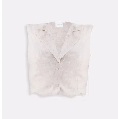 Reistor Women's White Cropped Cotton Tweed Vest In Cream