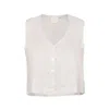 Reistor Women's White Cropped Vest Ecru Linen Shirt In White