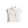 Reistor Women's White Embroidered Panel Crop Cotton Top In White