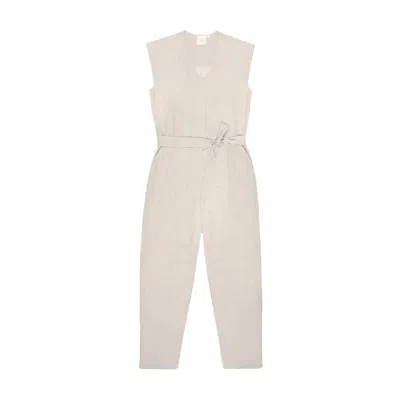 Reistor Women's White Evening Chai Light Ecru Jumpsuit In Beige Hemp