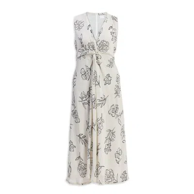 Reistor Women's White Front Twist Maxi Dress In Black Florals
