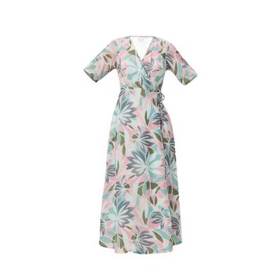 Reistor Women's White Maxi Wrap Dress In Multi Florals In Green