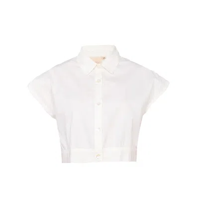 Reistor Women's White Oversized Crop Cotton Shirt