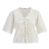 Reistor Women's White Relaxed Fit Top With Ruffles & Front-ties In Cream