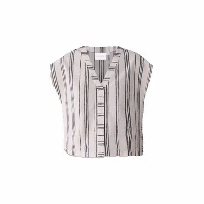 Reistor Women's White Relaxed V Neck Top In Stripes