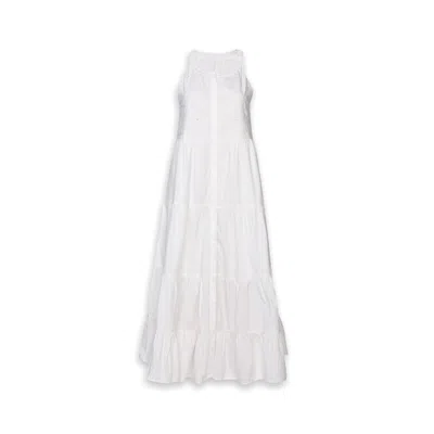 Reistor Women's White Sleeveless Embroidered Tiered Maxi Dress