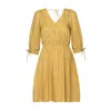 Reistor Women's Yellow / Orange Gathered Elbow Sleeve Short Cotton Dress In Yellow/orange