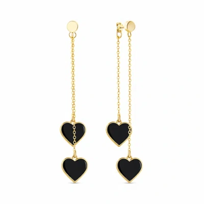 Rejected Hearts Club Single Hearted Girl Black Enamel Earrings, Gold Filled