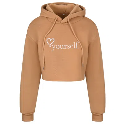 Rejected Hearts Club Women's Brown Love Yourself Crop Hoodie Khaki