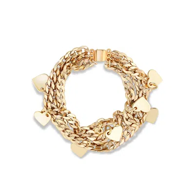 Rejected Hearts Club Women's Gold Story Of 3 Hearts Charm Bracelet