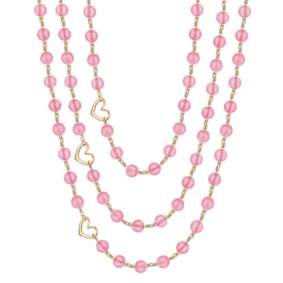 Rejected Hearts Club Women's Rosado Pink Glass Beaded Triple Necklace Socialite