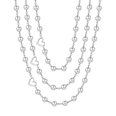 Rejected Hearts Club Women's Silver Hematite Bead Layered Silver Heart Necklace With Magnetic Clasp