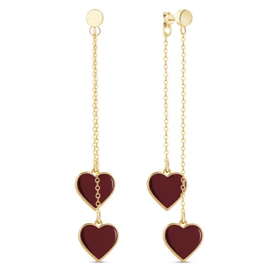 Rejected Hearts Club Women's Single Hearted Girl Dangle Brown Heart Charm Gold Filled Earrings