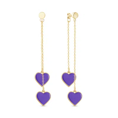 Rejected Hearts Club Women's Single Hearted Girl Dangle Purple Heart Charm Gold Filled Earrings