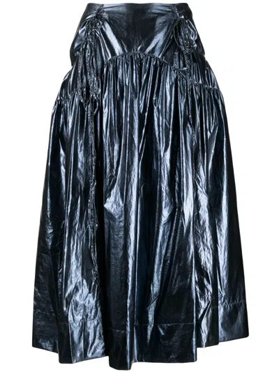 Rejina Pyo Anika Gathered Lamé Midi Skirt In Metallic