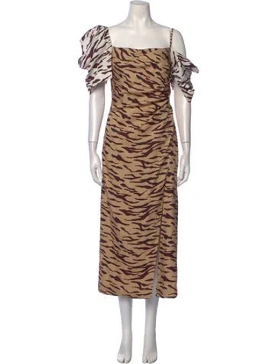 Pre-owned Rejina Pyo Animal Print Long Dress In Neutral