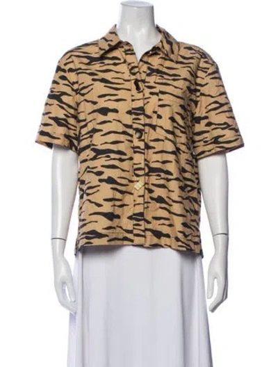 Pre-owned Rejina Pyo Animal Print Short Sleeve Top In Brown