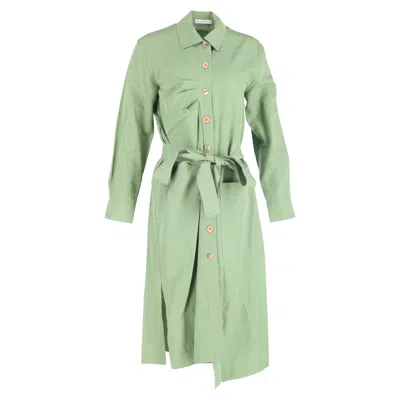 Rejina Pyo Belted Midi Shirt Dress In Green Cotton