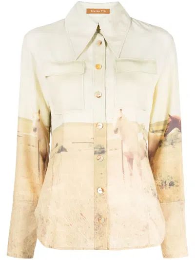 Rejina Pyo Horse-print Long Sleeve Shirt In Brown