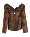 Rejina Pyo Checked V-neck Blouse In Brown Wool In Brown