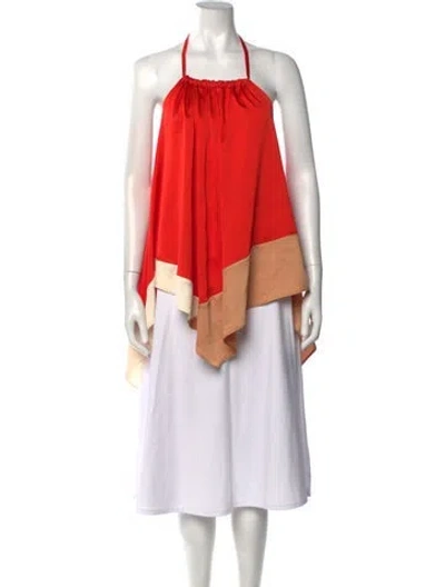 Pre-owned Rejina Pyo Colorblock Pattern Halterneck Top In Orange