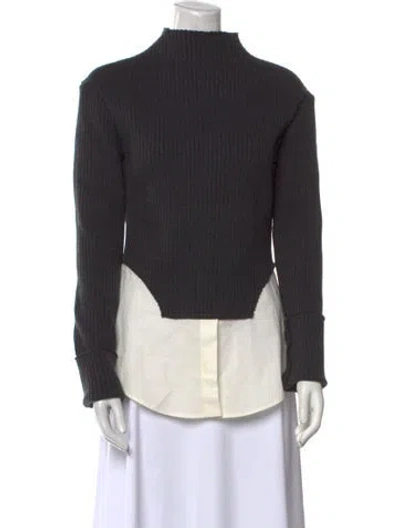 Pre-owned Rejina Pyo Colorblock Pattern Mock Neck Sweater In Gray