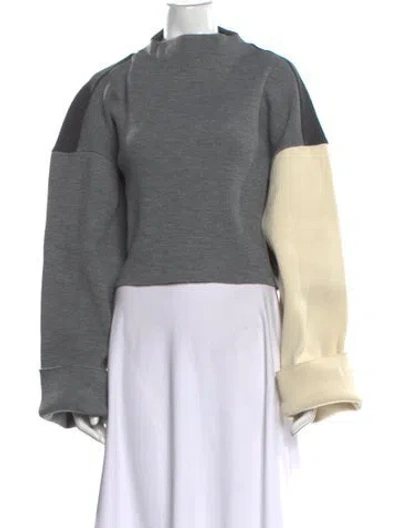 Pre-owned Rejina Pyo Colorblock Pattern Mock Neck Sweater In Gray