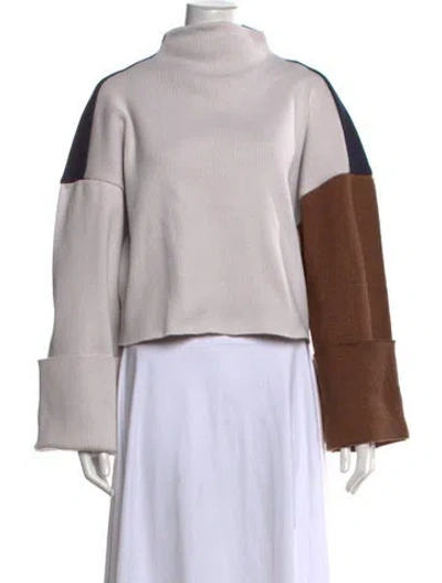 Pre-owned Rejina Pyo Colorblock Pattern Mock Neck Sweater In Neutrals