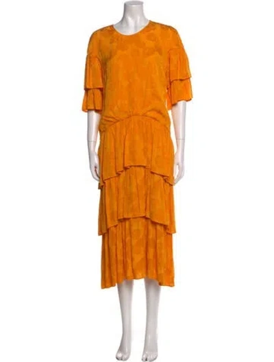 Pre-owned Rejina Pyo Crew Neck Long Dress In Yellow