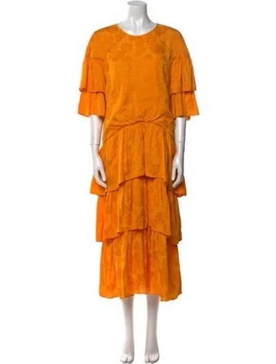 Pre-owned Rejina Pyo Crew Neck Long Dress In Yellow