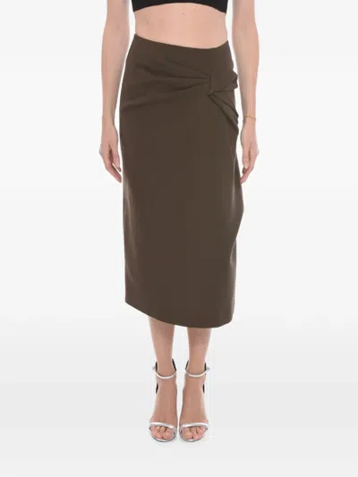 Rejina Pyo Draped Pencil Midi Skirt In Brown
