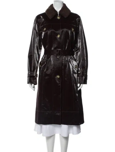 Pre-owned Rejina Pyo Faux Leather Trench Coat In Burgundy
