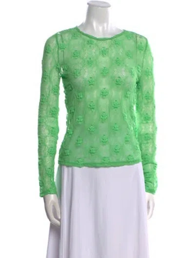Pre-owned Rejina Pyo Floral Print Crew Neck Top In Green