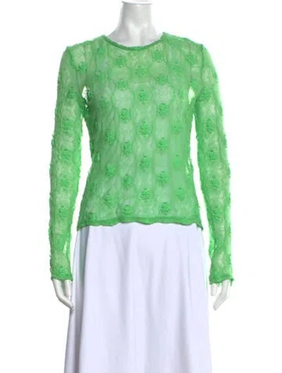 Pre-owned Rejina Pyo Floral Print Crew Neck Top In Green