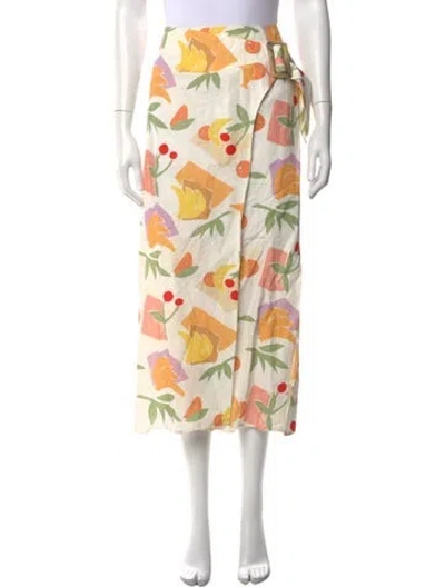 Pre-owned Rejina Pyo Floral Print Midi Length Skirt In White