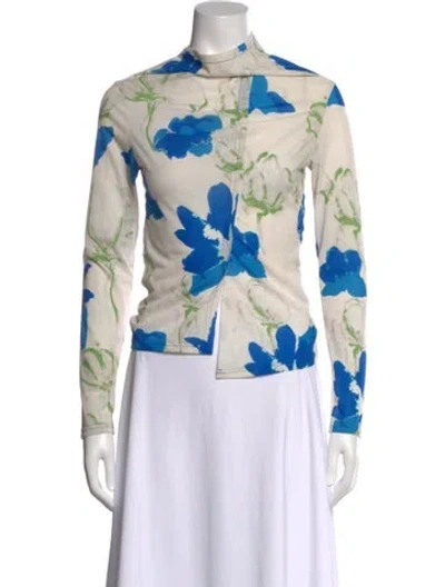 Pre-owned Rejina Pyo Floral Print Mock Neck Blouse In Multi