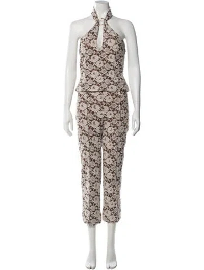 Pre-owned Rejina Pyo Floral Print Pant Set W/ Tags In Brown