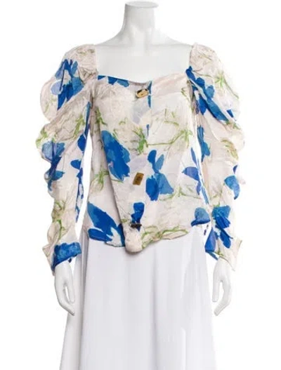 Pre-owned Rejina Pyo Floral Print Square Neckline Blouse In Neutral