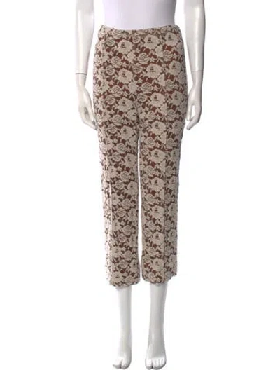 Pre-owned Rejina Pyo Floral Print Straight Leg Pants In Brown