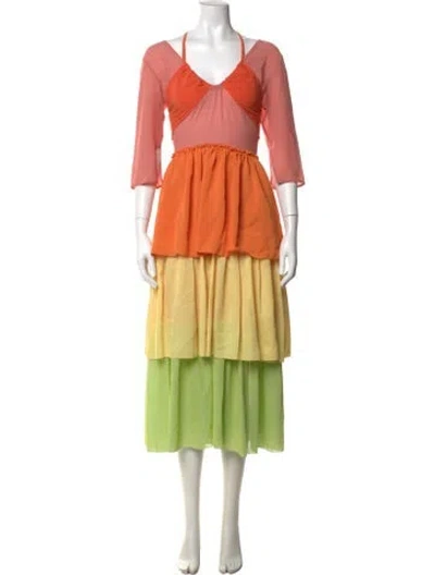 Pre-owned Rejina Pyo Halterneck Long Dress In Orange