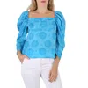 Rejina Pyo Ladies Anita Blue Floral-print Ruched Blouse, Brand Size 38 (us Size 4)